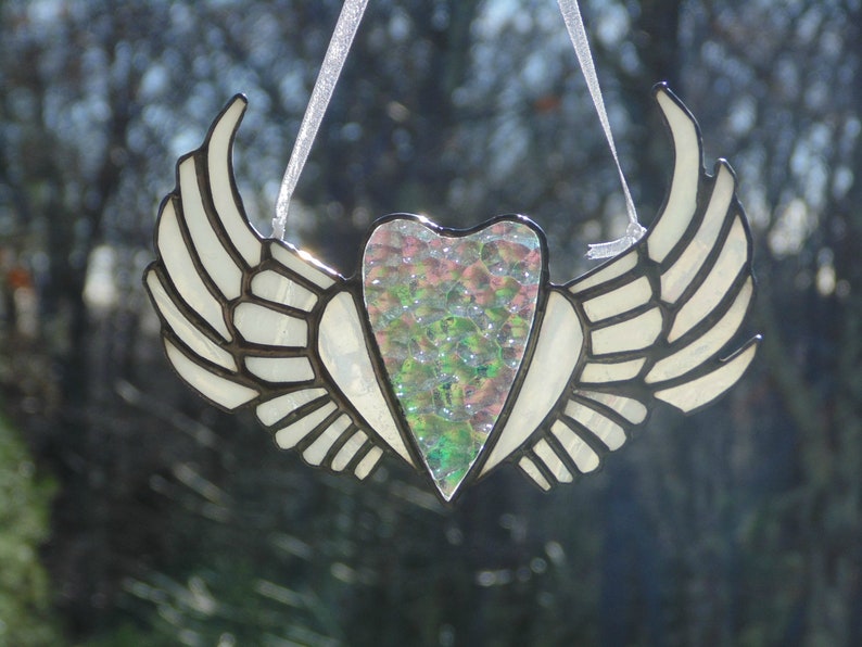 Angel wings stained glass suncatcher ornament window art memorial gift