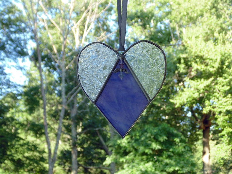Purple stained glass heart, sympathy angel gift, bereavement condolence gift image 3