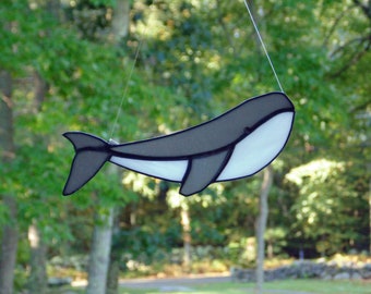 Whale suncatcher stained glass window hanging, ocean nautical marine life