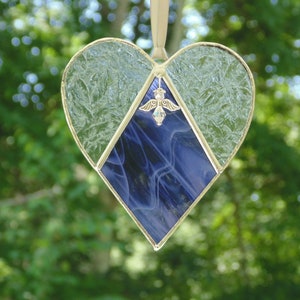 Purple stained glass heart, sympathy angel gift, bereavement condolence gift image 1