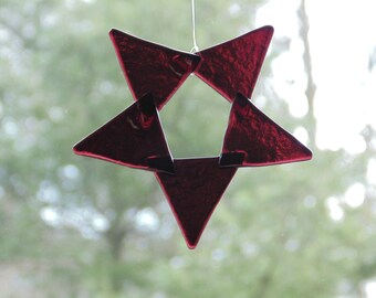 Fused glass star Christmas suncatcher ornament, violet purple