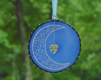 Stay Wild Moon Child Stained Glass Suncatcher, Blue Crescent Moon Window Ornament