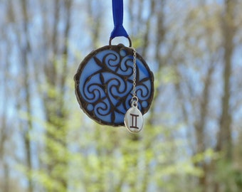 Gemini Zodiac Astrology sign, stained glass suncatcher