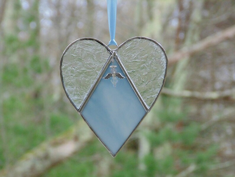 Sympathy gift stained glass heart suncatcher with beaded angel Etsy