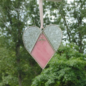 Sympathy heart angel, stained glass pink suncatcher ornament, condolence gift, loss of loved one