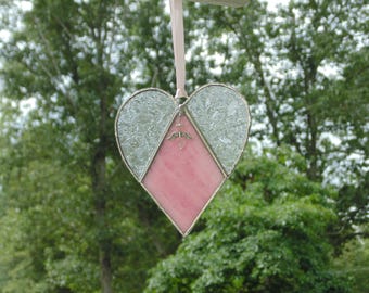 Sympathy heart angel, stained glass pink suncatcher, condolence gift, loss of loved one