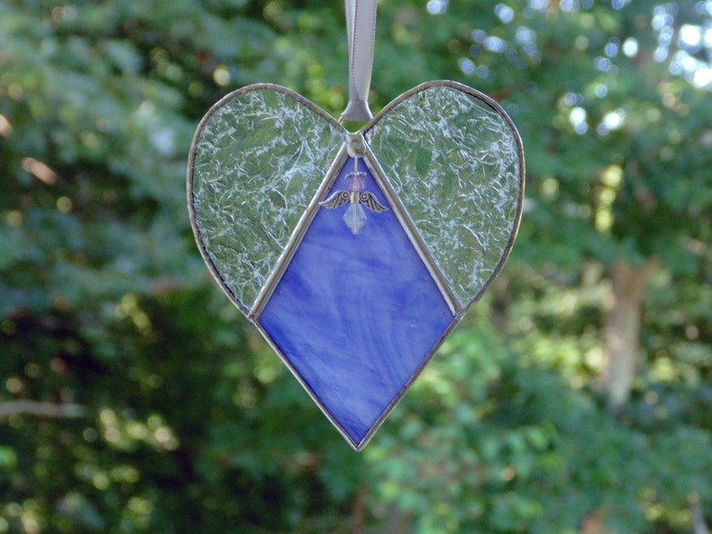 Purple stained glass heart, sympathy angel gift, bereavement condolence gift image 7