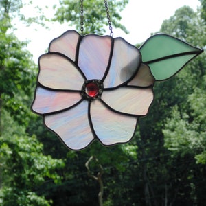 Stained Glass Flower Suncatcher, Pink, Purple, and Blue Blossom