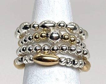 Two-Tone Beaded Ring Sterling Silver & 14k Gold Filled - Not Plated Stackable