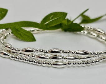 Sterling Silver Beaded Bracelets: 2mm • 2.5mm • 7mm | Tarnish-Free | Stackable | Stretch | Dainty | Single Bracelet | Gifts for Her
