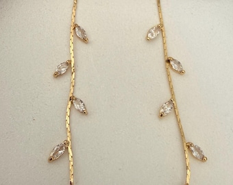 14k Gold Filled - NOT Plated Marquise CZ Drop Earrings, Bridal Statement Earrings, Leaf Dangle Earrings, Wedding Earrings 2.75 in length