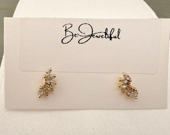 14k Gold Filled not Plated Marquise CZ Stud Earrings, Art Deco Marquise Cluster Studs, Cartilage Earrings, Waterproof Tarnish Resistant