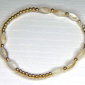 14K Gold-Filled Pearl Rice Beaded Bracelet: Tarnish-Free Stackable Jewelry