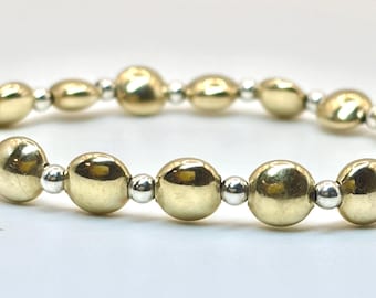 Two Tone 14K Gold-Filled - Not Plated | Sterling Silver Beaded Bracelet: 6.7mm • 2.5mm | Tarnish Free | Stackable Jewelry | Gifts for Her