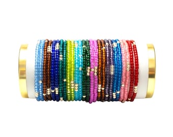 14K Gold Filled -Not Plated 2.5mm | Miyuki Seed Bead Bracelet 3mm Stretch Stackable | Tarnish Resistant | Single Bracelet