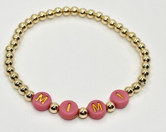 Personalized 14k Gold Filled Beaded Bracelet: Custom Name Stacking Bracelet