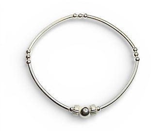 Sterling Silver Beaded Bracelet Tarnish-Free | Stackable | Stretch Bracelets | Dainty | Single Bracelet | Gifts for Her