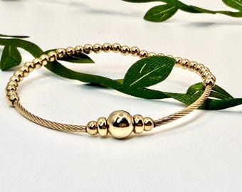 14K Gold Filled Beaded Bracelet – Not Plated | Dainty Stretch Stackable | Tarnish Resistant | Minimal Jewelry | Single
