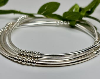 Sterling Silver Beaded Bracelets: 2mm • 2.5mm | Tarnish-Free | Stackable | Stretch | Dainty | Single Bracelet | Gifts for Her