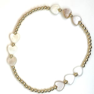 14k 2.5mm Gold Filled - not Plated |  7mm Pearl Heart Bracelet: Tarnish Free | Stackable Stretch Dainty | Single  Bracelet | Gifts for Her