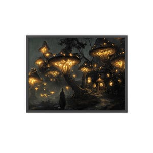Holzrahmen Poster - Märchenwald, Pilze, Fantasy Kunst, Wohnkultur, Wandkunst, Naturdrucke, Geschenk für Naturliebhaber