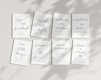 Wedding Sign Templates Bundle, Printable Wedding Signs Set | Minimalist Black & White