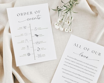 Wedding Program Template, Editable Printable Ceremony Program | Minimalist Black & White