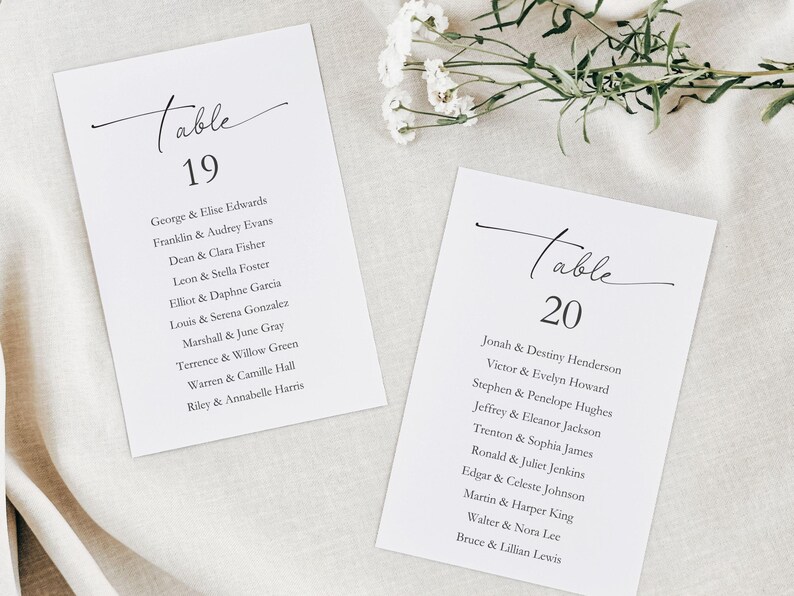Wedding Seating Chart Cards Template, Printable Table Assignment Cards ...
