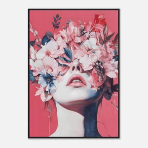 Floral Fantasy: Woman with Blooming Flowers Portrait - Unique Art Work, Beautiful Wall-Art