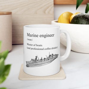 Marine Engineer Mug, Master of Boats Definition Coffee Cup, Boat Blueprint Design, Nautical Gift, Funny Maritime Tea Mug, Ship Captain