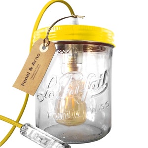 Lampe bocal à poser en verre et fil テキスタイル - bocal LE PARFAIT taille L jaune