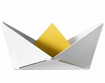 Bateau origami - vide poche - bureau - salle de bain - SURLO blanc et jaune