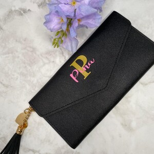 Portafoglio Lettera Personalizzato, portafoglio sottile con nome, porta carte, regalo personalizzato, porta carte ciondolo cuore e nappina