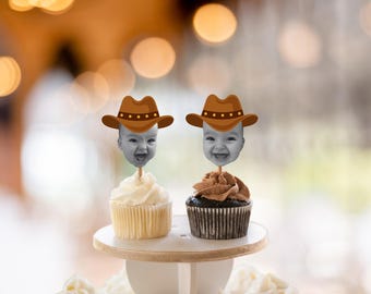 Cowboy cake Toppers, Wild West Face Cupcake Toppers, Personalized Western Cupcake Toppers, First Birthday Cupcake Toppers, Baby Face Toppers