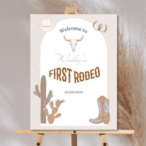 Editable First Rodeo First Birthday Boy Welcome Sign Party Digital Boho Cowboy Welcome Poster Template Printable Customizable Retro Western