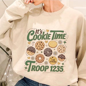Retro Cookie Dealer Sweatshirt, Cookie Mom Shirt, Custom Troop Number Tee, Girl Scout Camp Trip Shirt, Vintage Style Cookie Seller Gift image 3