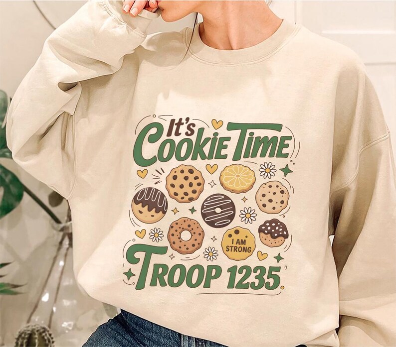 Retro Cookie Dealer Sweatshirt, Cookie Mom Shirt, Custom Troop Number Tee, Girl Scout Camp Trip Shirt, Vintage Style Cookie Seller Gift image 3