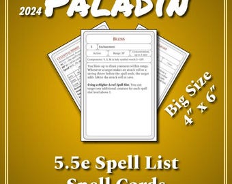 5.5e DnD Paladin Spell Cards Digital Download - D&D Players Handbook 2024 Printable PDF