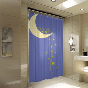 Celestial Moon & Gold Stars Shower Curtain: Mystical Bathroom Decor