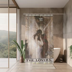 The Lovers Tarot Shower Curtain - Moody Angelic Art, Gothic Romantic Bathroom Decor, Celestial Aesthetic Gift for Her