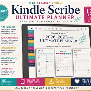 2026-2027 Kindle Scribe Planner Mall Hyperlänkad Digital PDF Anteckningsbok Dagligen Veckovis Månadsvis (reMarkable, Boox, Supernote)