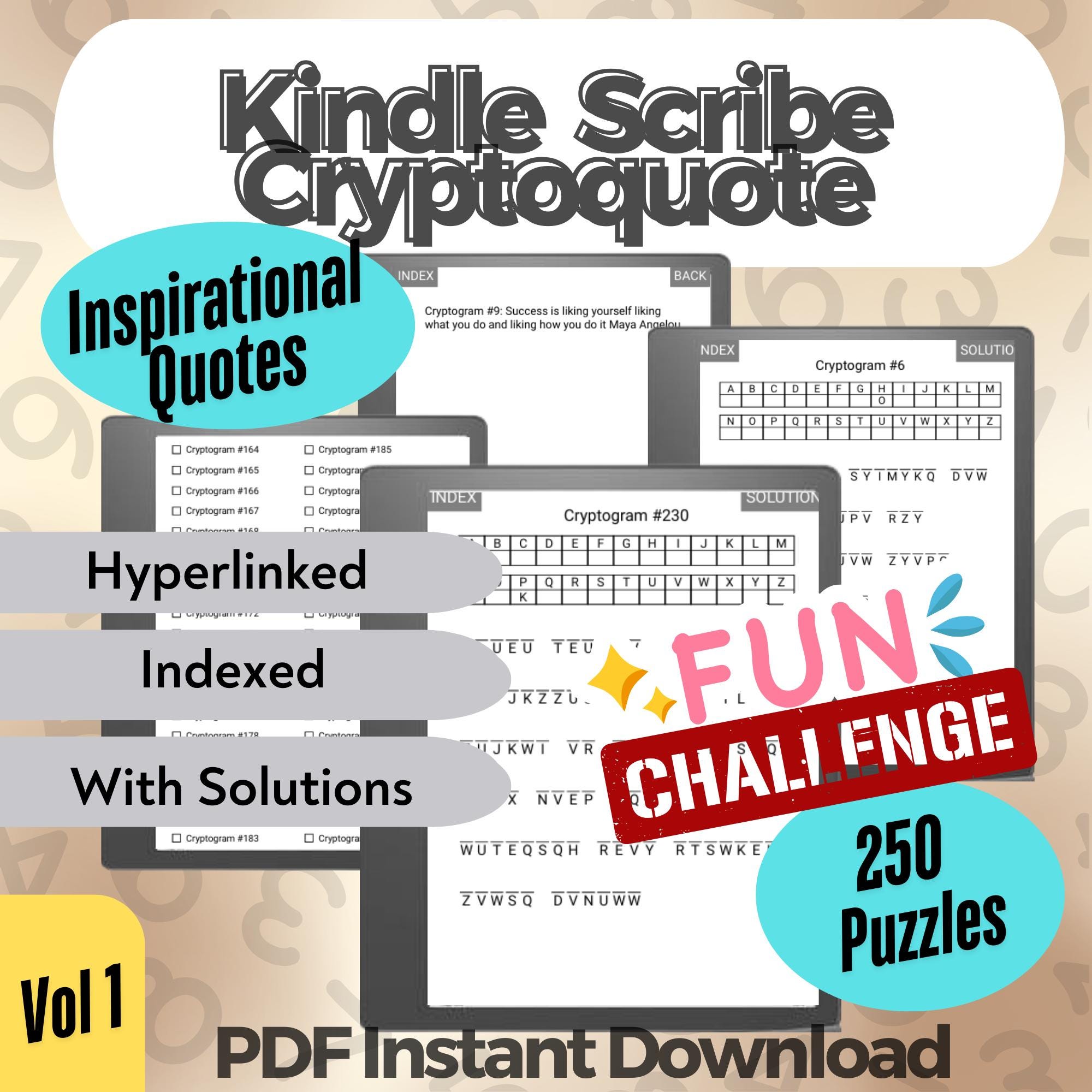 Cryptoquote Puzzle Book: 250 Large Print Cryptograms (Digital PDF Download)
