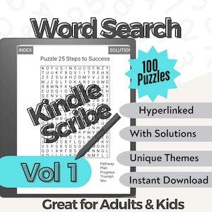 100 Word Search Puzzles for Kindle Scribe EReader Book Digital Instant Download PDF Scribe Word Find Hyperlinked Vol 2 Remarkable IPad