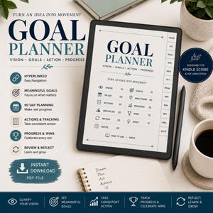 Kindle Scribe Goal Planner Hyperlinked Digital Planner 90 Day Goals Milestones Action Steps Progress Review Project Planner PDF Download