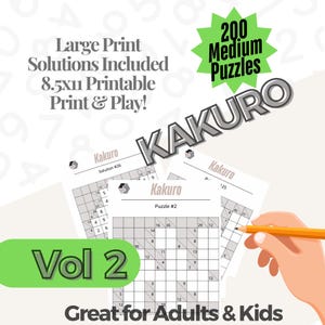 Kakuro Puzzle Book: 200 Easy Logic Puzzles, Large Print (PDF Pattern)