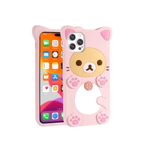 Linda Funda para iPhone con Oso Rilakkuma - Funda de Silicona 3D a Prueba de Golpes - Diseño de Dibujos Animados Kawaii - Serie Rilakkuma