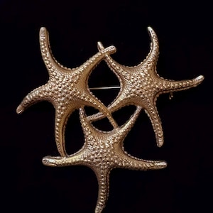 Trio Starfish Brooch, Vintage Starfish Pin, Gold-toned Starfish Pin