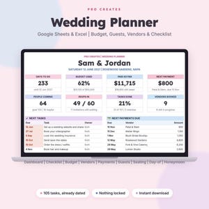 Wedding Planner Spreadsheet Google Sheets Excel, Budget Tracker, Guest List RSVP, Seating Chart, Checklist