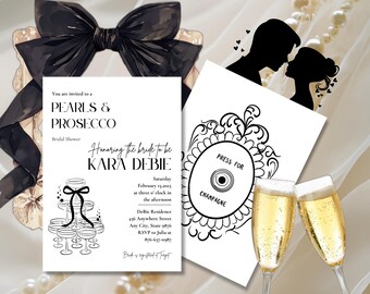 Pearls and Prosecco Bridal Shower Invitation Template (Digital Download)