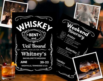 Whiskey Bent and Veil Bound Bachelorette Party Invite and Itinerary Template, Nashville Bachelorette, Cowgirl Bachelorette, Canva Template
